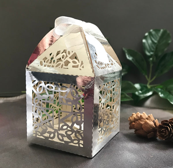 100pcs metallic silver cross laser cut wedding gift boxes,small gift packaging boxes - Kdecoration
