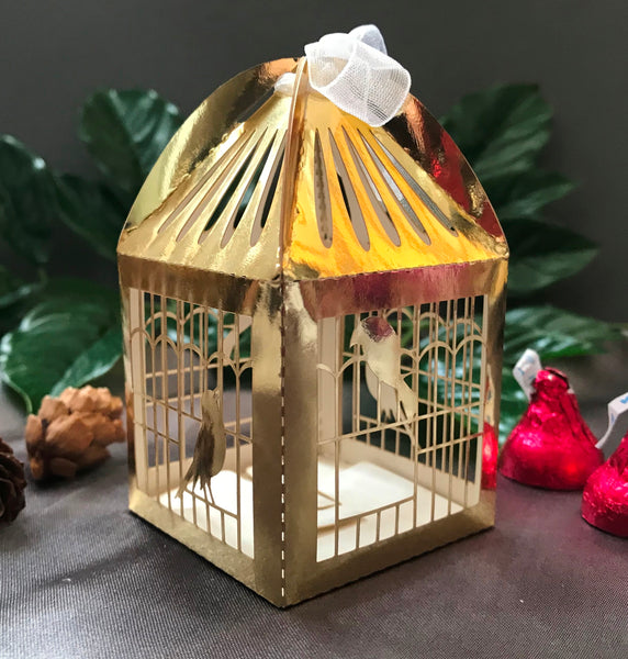 100pcs Metallic Gold Bird Cupcake Boxes,Laser Cut Favor Boxes With Ribbon,Gift Box for Bridal Party Shower Decoration,Wedding Favors - Kdecoration