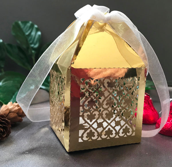 100pcs Metallic Gold Small Wedding Gift Box with ribbon,Wedding Favors,Chocolate,Cake Gift Packaging Boxes with ribbon,DIY Cake,Chocoate Gift Boxes - Kdecoration