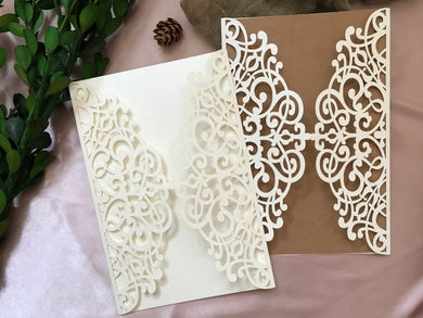 50pcs Pearl Cream Invitation Cards,Bridal Shower Invitations,laser cut wedding invite covers - Kdecoration