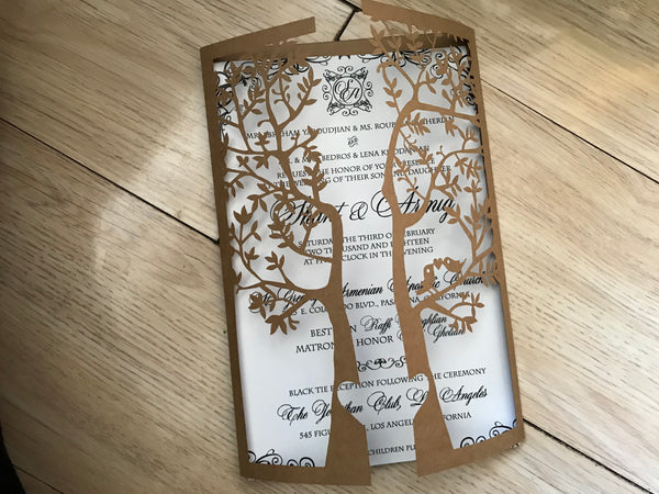50pcs Kraft Paper Brown Laser Cut Invitations,wedding shower invitations,laser cut invitation sleeve - Kdecoration
