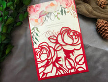 50pcs Rose Red Pocket Invitation,Menu Cards,Laser Cut Wedding Cards,Pocket Invitations Cards,Invite - Kdecoration