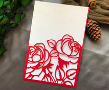 50pcs Rose Red Pocket Invitation,Menu Cards,Laser Cut Wedding Cards,Pocket Invitations Cards,Invite - Kdecoration