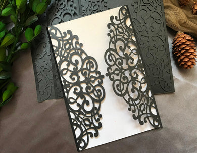 50pcs Pearl Black Laser Cut Wedding Invitation,Engagement Invitations Card,Invitation Cards - Kdecoration