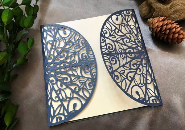 50 Pearl Navy Blue Birthday Invitation,Laser Cut wedding invitations,Laser Cut Invitation Cards - Kdecoration