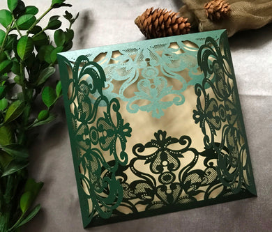 50pcs Pearl Blackish Green Laser Cut Wedding Cards,Wedding Invite covers,Birthday Invitations Cards - Kdecoration