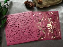 50pcs Burgundy Red Laser cut Wedding Invitation,Bridal Show Invitations,Engagement Invitations - Kdecoration