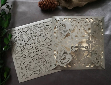 50pieces Pearl Silver Laser Cut Invitation Card,Birthday Invitations,Laser Cut Wedding Cards - Kdecoration