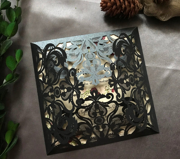 50pieces Black Invitations Cards,Laser Cut Wedding Cards,Invite Cover,Bridal Shower Invitation Cards - Kdecoration