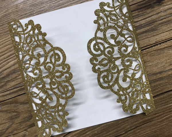 50pcs Glitter Gold Laser Cut Wedding Cards,Wedding Invitation Covers,Baby Shower Baptism Invitations - Kdecoration