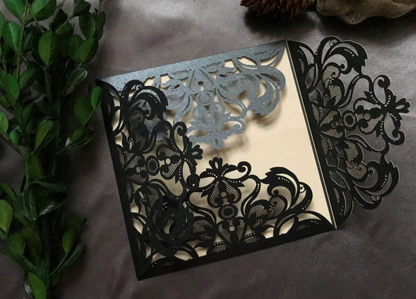 50pieces Black Invitations Cards,Laser Cut Wedding Cards,Invite Cover,Bridal Shower Invitation Cards - Kdecoration