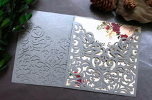 50pcs Pearl Silver Laser Cut Wedding Card,Pocket Invitation Sleeve,Invitations,Pockets Invites Cover - Kdecoration