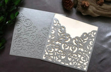 50pcs Pearl Silver Laser Cut Wedding Card,Pocket Invitation Sleeve,Invitations,Pockets Invites Cover - Kdecoration