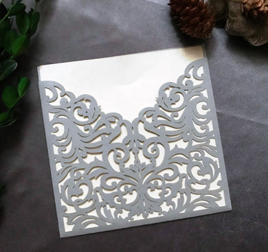 50pcs Pearl Silver Laser Cut Wedding Card,Pocket Invitation Sleeve,Invitations,Pockets Invites Cover - Kdecoration