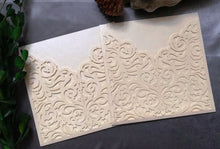 50pcs Pearl Ivory Laser cut wedding Invitations,custom pocket Bridal Shower Invitations - Kdecoration