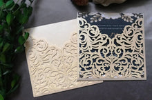 50pcs Pearl Ivory Laser cut wedding Invitations,custom pocket Bridal Shower Invitations - Kdecoration