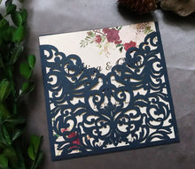 50pcs Dark Navy Blue Pocket Wedding Invite Covers,Invitations Sleeves,Laser Cut Wedding Cards - Kdecoration