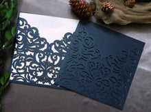 50pcs Dark Navy Blue Pocket Wedding Invite Covers,Invitations Sleeves,Laser Cut Wedding Cards - Kdecoration