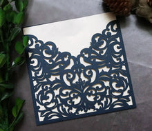 50pcs Dark Navy Blue Pocket Wedding Invite Covers,Invitations Sleeves,Laser Cut Wedding Cards - Kdecoration