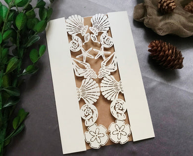 50pcs Seashell Laser Cut Wedding Cards,Bridal Shower Invitations Card,Engagement Invitation Cards - Kdecoration