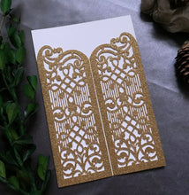 50pcs Glitter Gold laser cut wedding invitations,Laser Cut Wedding Cards,Menu Cards - Kdecoration