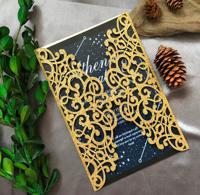 50pcs Glitter Gold Laser Cut Wedding Cards,Invitations Cards,Bridal Shower Invitations - Kdecoration