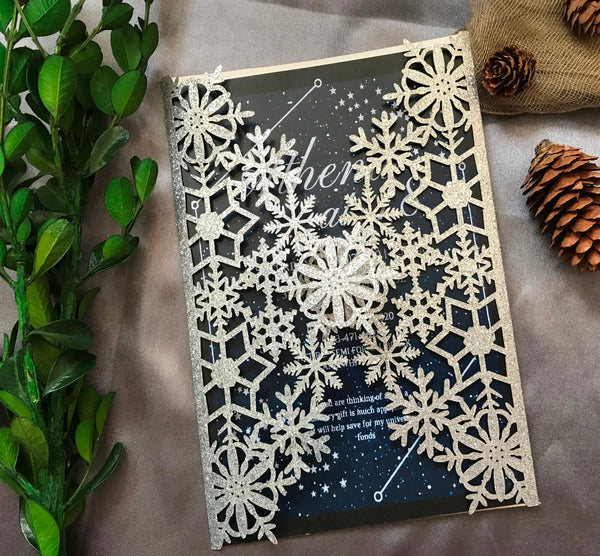 50pcs Glitter Silver Snowflake Laser Cut wedding invitations cards,laser cut wedding invite cards,Laser Cut Wedding Cards,Invitations Cards,Bridal Shower Invitations,Engagement Invitations - Kdecoration