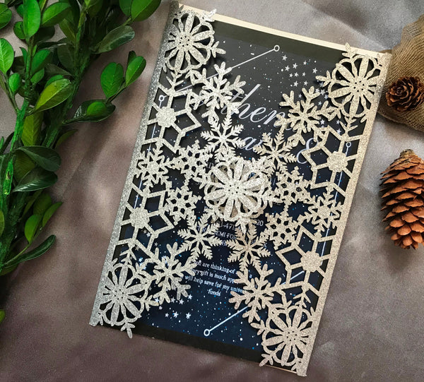 50pcs Glitter Silver Snowflake Laser Cut wedding invitations cards,laser cut wedding invite cards,Laser Cut Wedding Cards,Invitations Cards,Bridal Shower Invitations,Engagement Invitations - Kdecoration