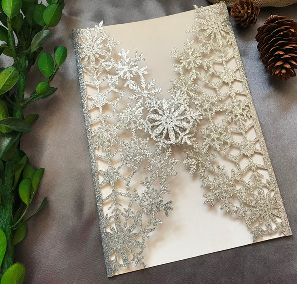50pcs Glitter Silver Snowflake Laser Cut wedding invitations cards,laser cut wedding invite cards,Laser Cut Wedding Cards,Invitations Cards,Bridal Shower Invitations,Engagement Invitations - Kdecoration