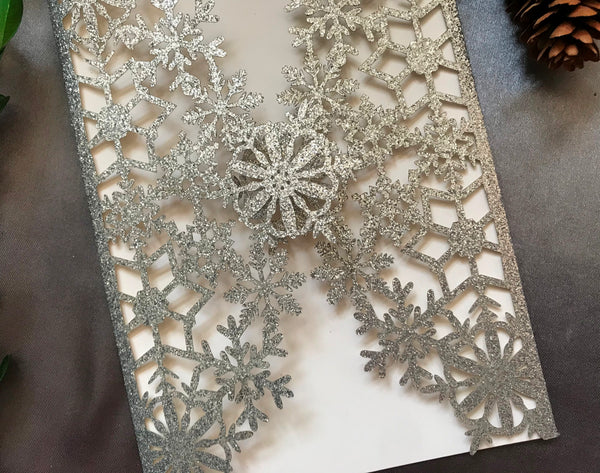 50pcs Glitter Silver Snowflake Laser Cut wedding invitations cards,laser cut wedding invite cards,Laser Cut Wedding Cards,Invitations Cards,Bridal Shower Invitations,Engagement Invitations - Kdecoration