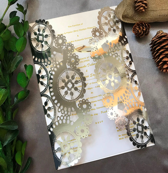 50pcs Metallic Silver Seahorse Laser Cut Invitations,Beach laser cut wedding Invitations - Kdecoration