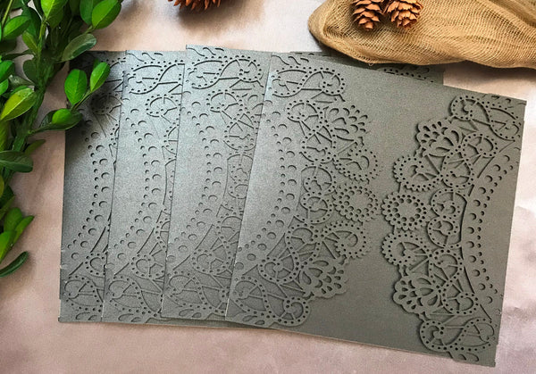 50pcs Pearl Black Laser Cut Wedding Cards,Wedding Invitations,Invitation Card,Engagement Invitations - Kdecoration