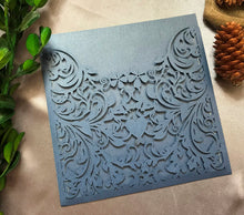 50pcs Customiz Navy Blue Laser Cut Wedding Cards,Pocket laser cut Wedding Invites - Kdecoration