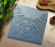 50pcs Customiz Navy Blue Laser Cut Wedding Cards,Pocket laser cut Wedding Invites - Kdecoration