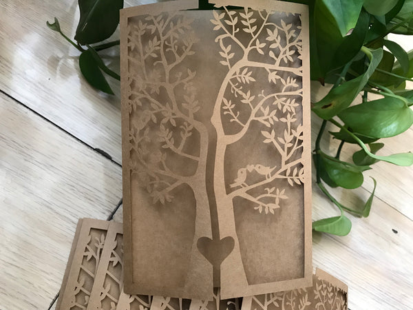 50pcs Kraft Paper Brown Laser Cut wedding invitations,Laser Cut Invitations,Birthday invitation - Kdecoration