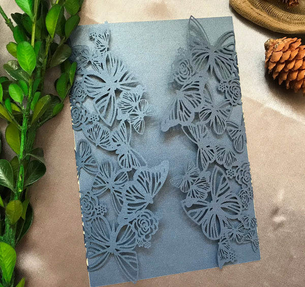 50pcs Pearl Navy Blue Laser Cut Invitation,Laser Cut Wedding Cards,Birthday Invitations Card - Kdecoration