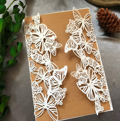 50pcs Pearl White Butterfly laser cut wedding invite,customize Bridal Shower Invitations - Kdecoration