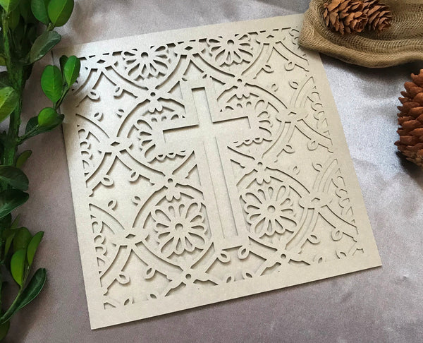 50pcs Pearl Silver Cross Laser Cut Wedding Card,Quince Invitations,Sweet Sixteen Birthday Invitation - Kdecoration