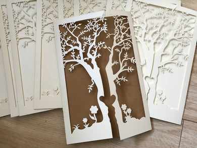 50pcs Pearl Cream Tree Laser Cut Wedding Cards,Invitations Cards,wedding invitation stationery - Kdecoration