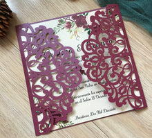 50pcs pearl burgundy red floral Laser Cut Wedding Cards,Invitation Cards,Baby Shower Invitations - Kdecoration