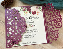 50pcs pearl burgundy red floral Laser Cut Wedding Cards,Invitation Cards,Baby Shower Invitations - Kdecoration