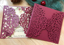 50pcs pearl burgundy red floral Laser Cut Wedding Cards,Invitation Cards,Baby Shower Invitations - Kdecoration