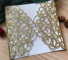 50pcs Glitter Gold Laser Cut Wedding Card,Invitations Cover,Engagement Invite,Laser Cut Wedding Invitations - Kdecoration