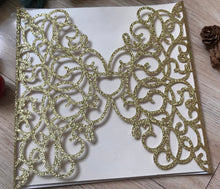 50pcs Glitter Gold Laser Cut Wedding Card,Invitations Cover,Engagement Invite,Laser Cut Wedding Invitations - Kdecoration