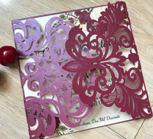 50pcs Pearl Burgundy Red Laser Cut Wedding Cards,Wedding Invitations,Birthday Invitations - Kdecoration