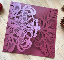 50pcs Pearl Burgundy Red Laser Cut Wedding Cards,Wedding Invitations,Birthday Invitations - Kdecoration