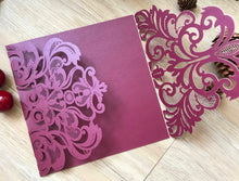 50pcs Pearl Burgundy Red Laser Cut Wedding Cards,Wedding Invitations,Birthday Invitations - Kdecoration