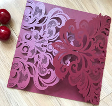 50pcs Pearl Burgundy Red Laser Cut Wedding Cards,Wedding Invitations,Birthday Invitations - Kdecoration