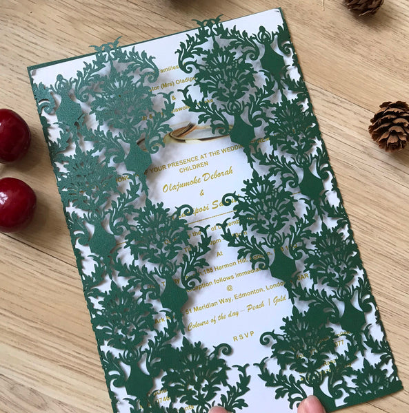50pieces Pearl Blackish Green Laser Cut Wedding Cards,Invitations Cards,Laser Cut Invitations Cards - Kdecoration
