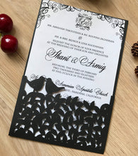 50pcs Pearl Black Laser Cut Menu Cards,Pocket Invitations,Laser Cut Wedding Cards - Kdecoration